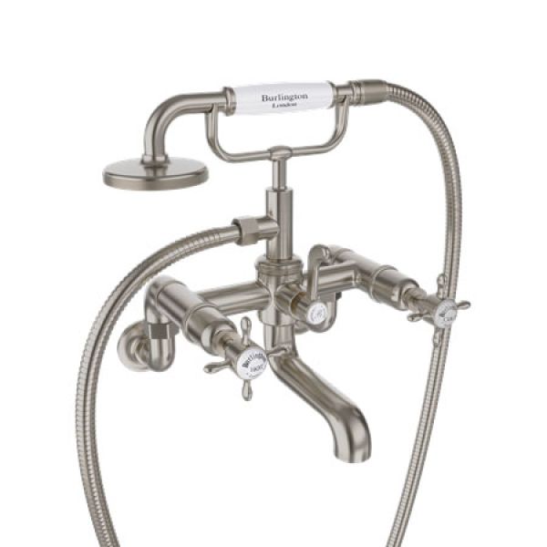 Burlington Guild Brushed Nickel Wall Mounted Bath Shower Mixer Tap