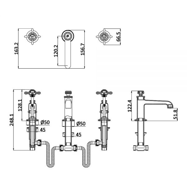 Burlington Guild Brushed Nickel Deck Mounted 3 Hole Basin Mixer Tap #2