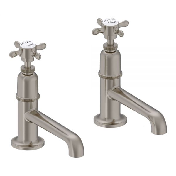 Burlington Guild Brushed Nickel Long Nose Basin Pillar Taps