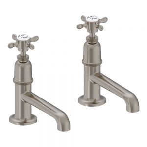 Burlington Guild Brushed Nickel Long Nose Basin Pillar Taps