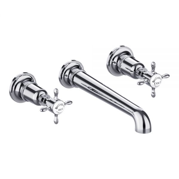 Burlington Guild Chrome 3 Hole Wall Mounted Basin Mixer Tap
