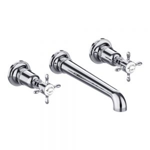 Burlington Guild Chrome 3 Hole Wall Mounted Basin Mixer Tap