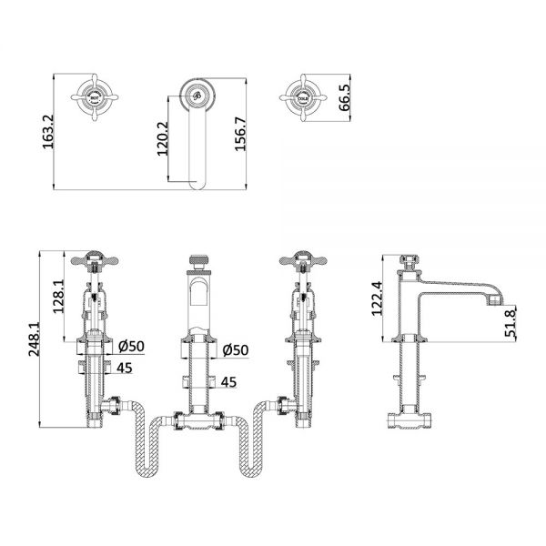 Burlington Guild Chrome Deck Mounted 3 Hole Basin Mixer Tap #2