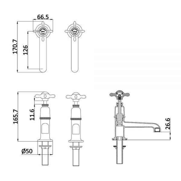 Burlington Guild Chrome Long Nose Basin Pillar Taps #2