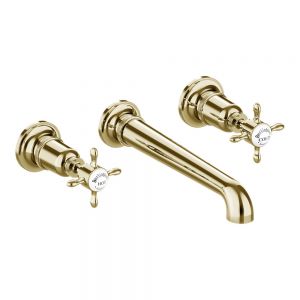 Burlington Guild Gold 3 Hole Wall Mounted Basin Mixer Tap
