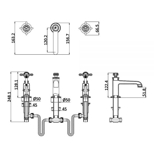 Burlington Guild Gold Deck Mounted 3 Hole Basin Mixer Tap #2