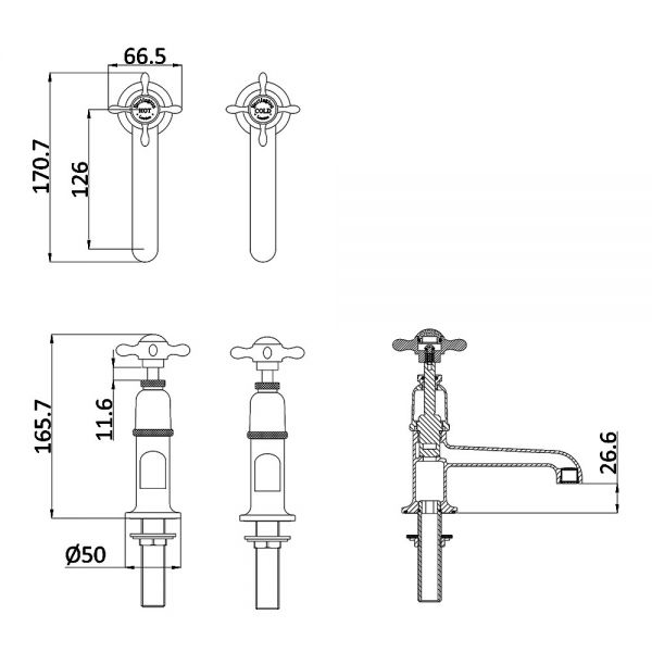 Burlington Guild Gold Long Nose Basin Pillar Taps #2
