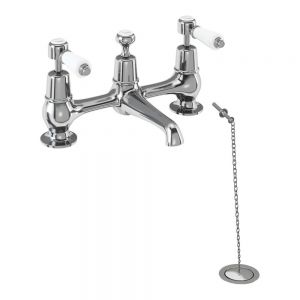 Burlington Kensington Chrome H Type Basin Mixer Tap with Plug and Chain Waste