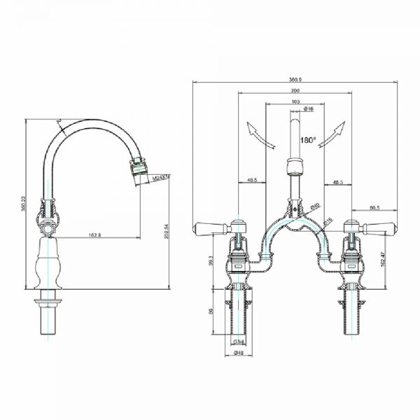 Burlington Kensington Chrome Bridge Basin Mixer Tap with Curved Spout #2