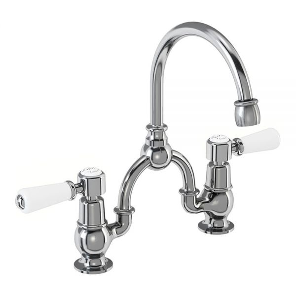 Burlington Kensington Chrome Bridge Basin Mixer Tap with Curved Spout