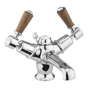 Burlington Kensington Chrome Mono Basin Mixer Tap with Pop Up Waste and Walnut Levers