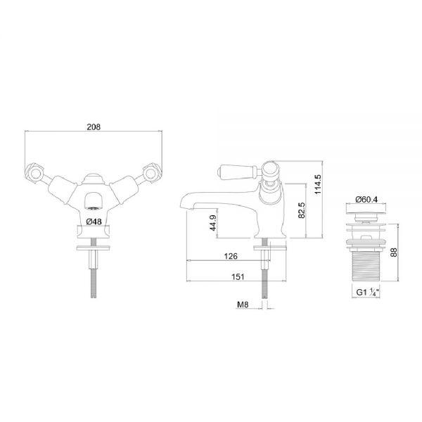 Burlington Kensington Chrome Mono Basin Mixer Tap with Sprung Plug Waste and Walnut Levers #2