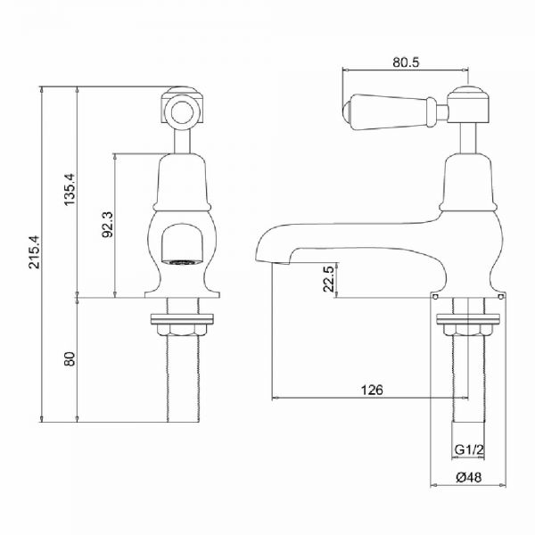 Burlington Kensington Chrome Basin Pillar Taps with Walnut Levers #2