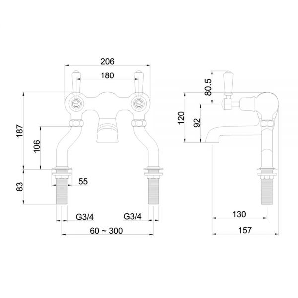 Burlington Kensington Chrome Bath Filler Tap with Walnut Levers #2
