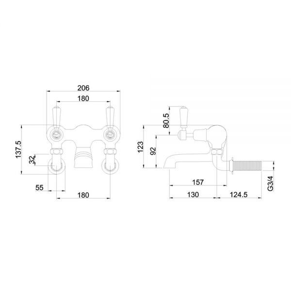 Burlington Kensington Chrome Wall Mounted Bath Filler Tap with Walnut Levers #2