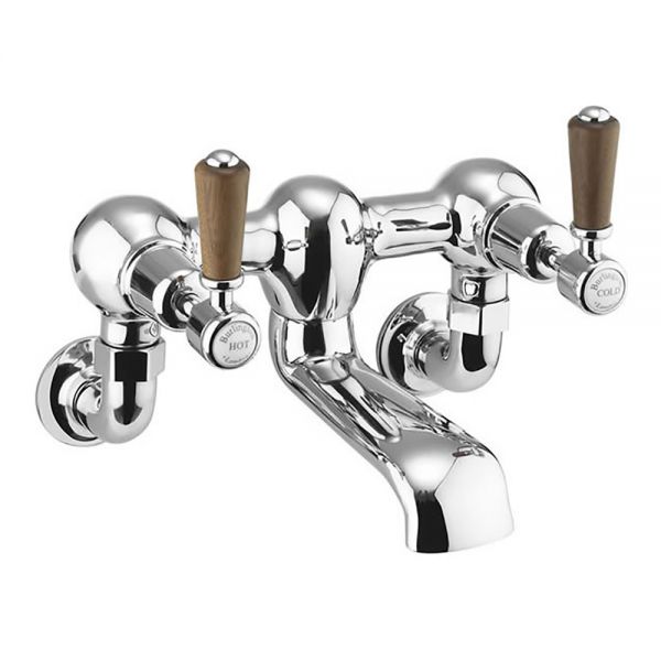 Burlington Kensington Chrome Wall Mounted Bath Filler Tap with Walnut Levers