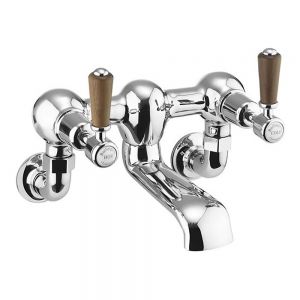 Burlington Kensington Chrome Wall Mounted Bath Filler Tap with Walnut Levers