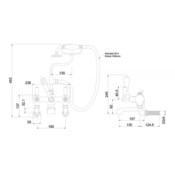 Burlington Kensington Chrome Wall Mounted Bath Shower Mixer Tap #2