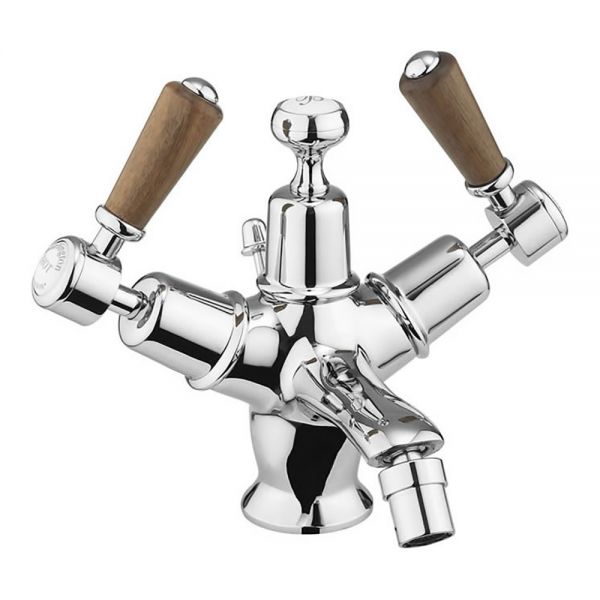 Burlington Kensington Chrome Mono Bidet Mixer Tap with Pop Up Waste and Walnut Levers