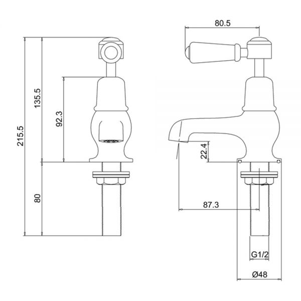 Burlington Kensington Cloakroom Chrome Basin Pillar Taps with Walnut Levers #2