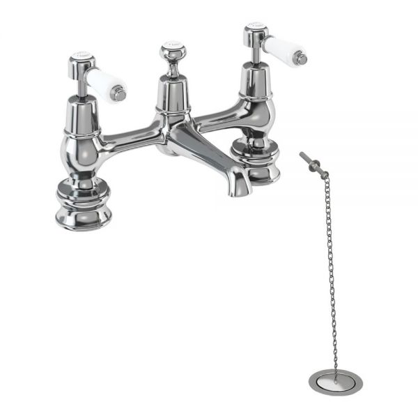 Burlington Kensington Regent Chrome H Type Basin Mixer Tap with Plug and Chain Waste