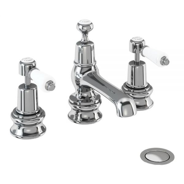 Burlington Kensington Regent Chrome Deck Mounted 3 Hole Basin Mixer Tap with Pop Up Waste