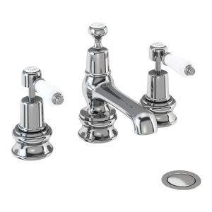 Burlington Kensington Regent Chrome Deck Mounted 3 Hole Basin Mixer Tap with Pop Up Waste