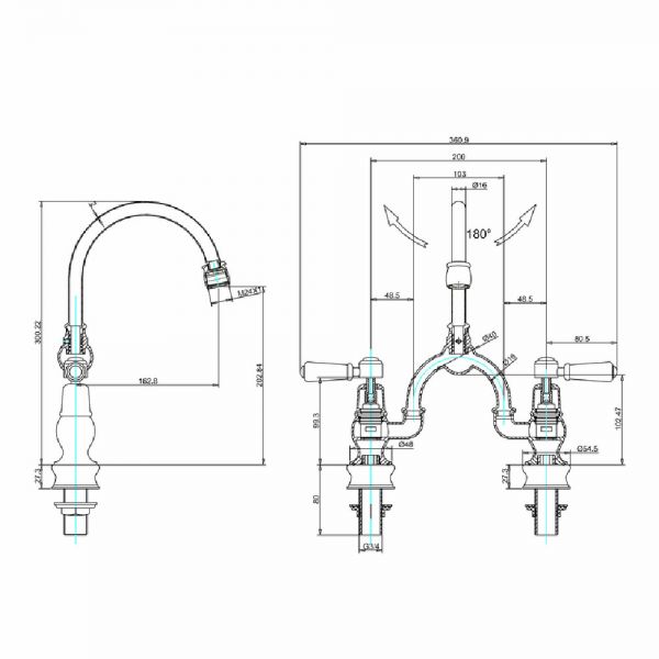 Burlington Kensington Regent Chrome Bridge Basin Mixer Tap with Curved Spout #2