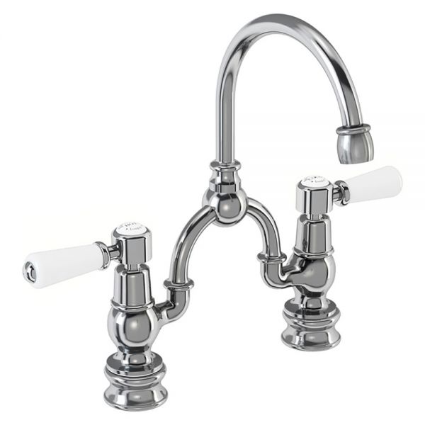Burlington Kensington Regent Chrome Bridge Basin Mixer Tap with Curved Spout