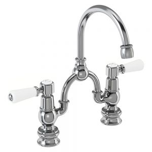 Burlington Kensington Regent Chrome Bridge Basin Mixer Tap with Curved Spout