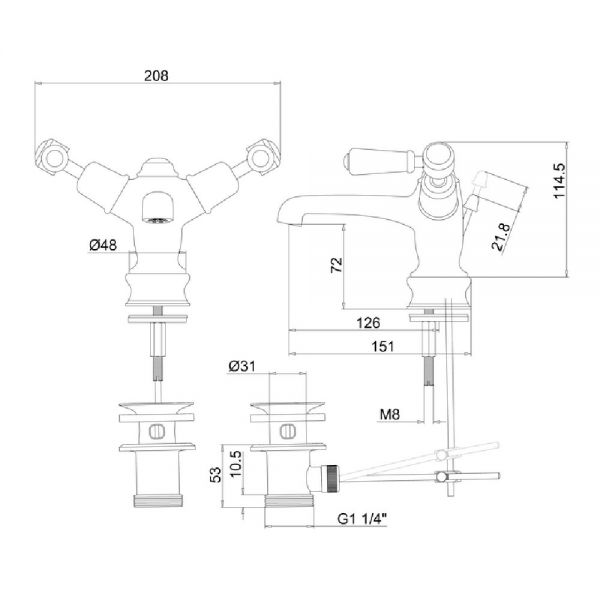 Burlington Kensington Regent Chrome Mono Basin Mixer Tap with Pop Up Waste and Walnut Levers #2