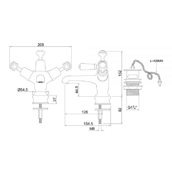 Burlington Kensington Regent Chrome Mono Basin Mixer Tap with Plug and Chain Waste #2