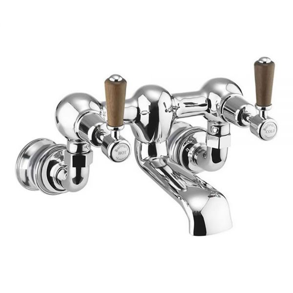 Burlington Kensington Regent Chrome Wall Mounted Bath Filler Tap with Walnut Levers