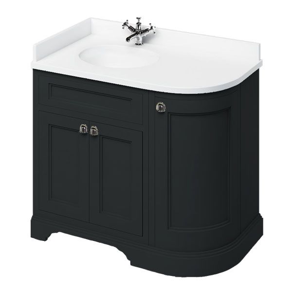 Burlington 1000 Matt Black Left Hand Freestanding Curved Vanity Unit and Minerva Basin