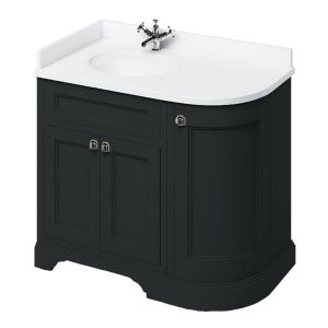 Burlington 1000 Matt Black Left Hand Freestanding Curved Vanity Unit and Minerva Basin
