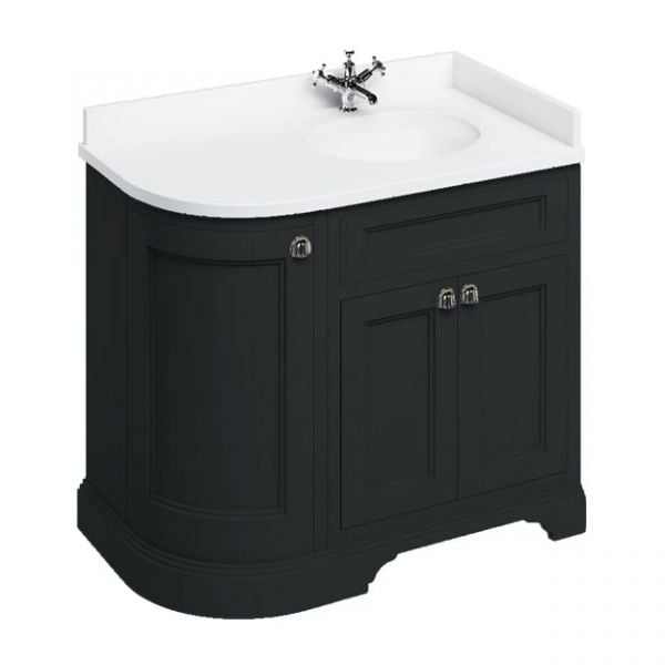 Burlington 1000 Matt Black Right Hand Freestanding Curved Vanity Unit and Minerva Basin
