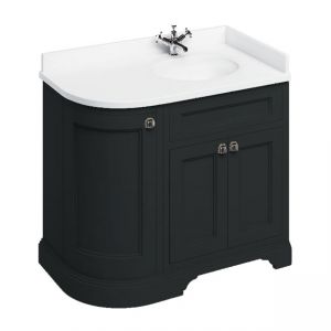 Burlington 1000 Matt Black Right Hand Freestanding Curved Vanity Unit and Minerva Basin