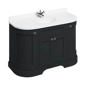 Burlington 1340 Matt Black Freestanding 4 Door Curved Vanity Unit and Minerva Basin