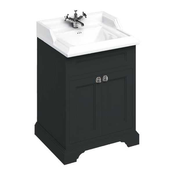 Burlington 650 Matt Black Freestanding 2 Door Vanity Unit and Ceramic Basin