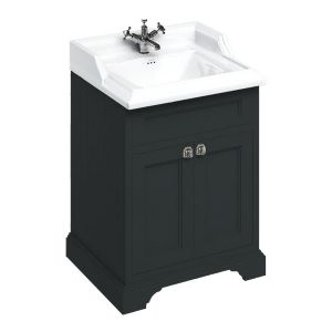 Burlington 650 Matt Black Freestanding 2 Door Vanity Unit and Ceramic Basin