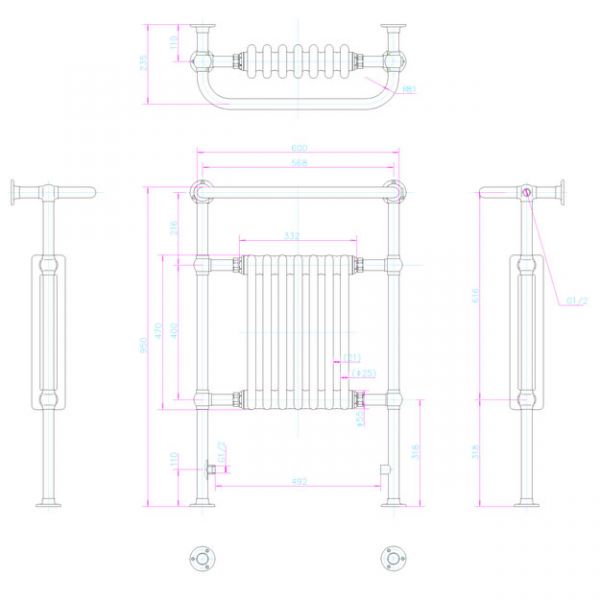 Burlington Trafalgar Gold Traditional Towel Radiator 640 x 950 R1GOLD #2