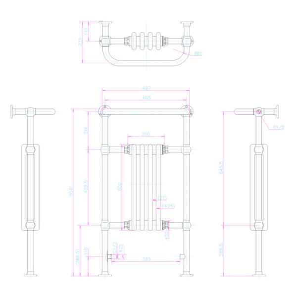 Burlington Bloomsbury Gold Traditional Towel Radiator 500 x 950 R2GOLD #2