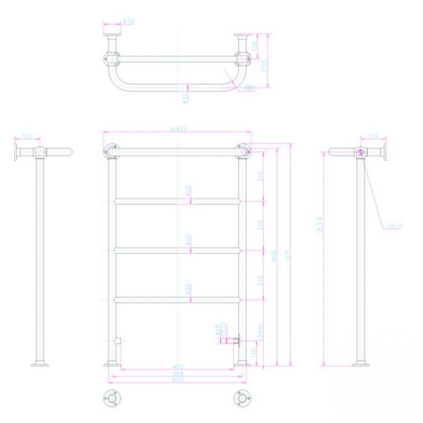Burlington Berkeley Brushed Nickel Traditional Towel Radiator 640 x 970 R4BNKL #2