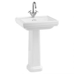 Burlington Riviera 580mm Square One Tap Hole Basin with Full Pedestal