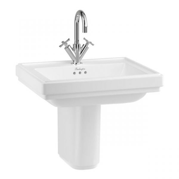 Burlington Riviera 580mm Square One Tap Hole Basin with Semi Pedestal