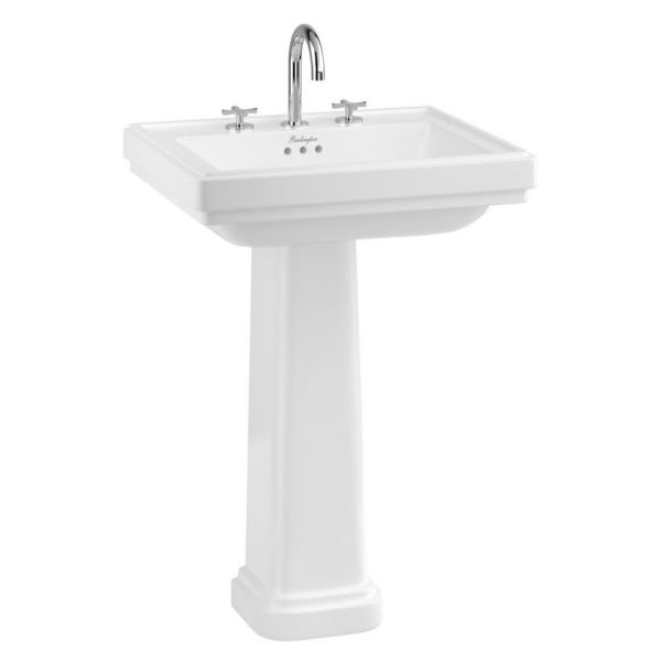 Burlington Riviera 580mm Square Three Tap Hole Basin with Full Pedestal