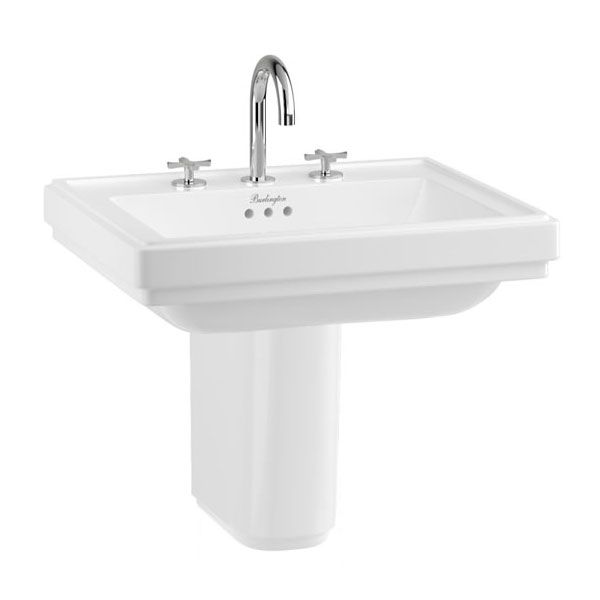 Burlington Riviera 580mm Square Three Tap Hole Basin with Semi Pedestal