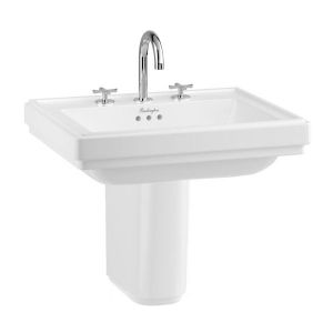 Burlington Riviera 580mm Square Three Tap Hole Basin with Semi Pedestal