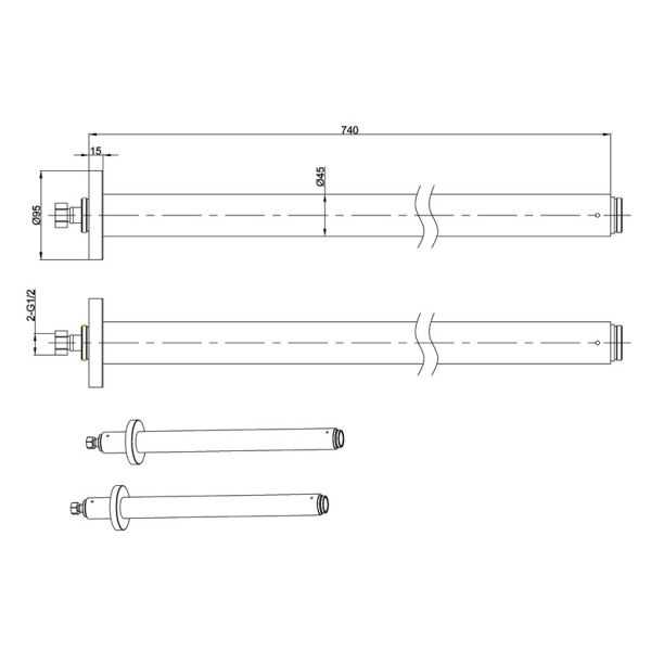 Burlington Riviera Chrome Round Stand Pipes RIV15 CHR #2