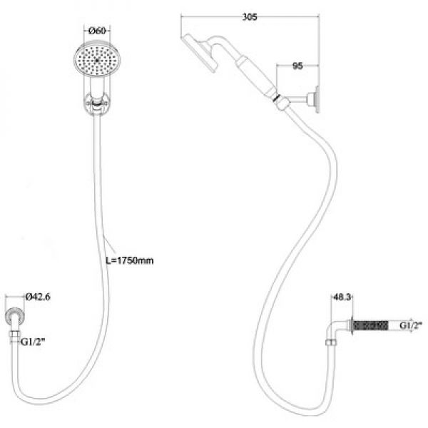 Burlington Riviera Chrome Handset, Hose and Wall Outlet #2